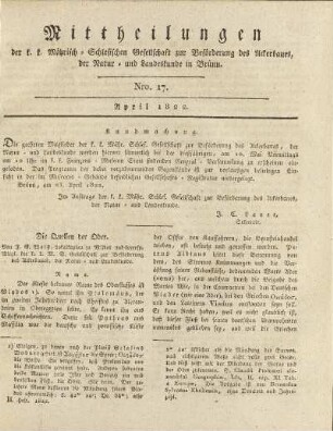 17.1822: Mittheilungen. Nro. 17. April 1822.