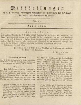 17.1822: Mittheilungen. Nro. 17. April 1822.