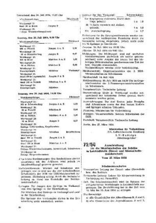 Ausschreibung für die Meisterschaften der Schüler in Leichtathletik (Einzel- und Mannschaftsmeisterschaft) : 72/54 vom 27. März 1954
