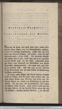 Siebenter Abschnitt. Erscheinungen der Wärme