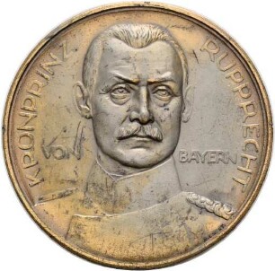 Medaille auf den Ersten Weltkrieg mit Abbildung des bayerischen Kronprinzen Rupprecht und eines antiken Kriegers, 1915