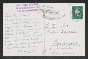 Brief von Heinrich Grünfeld an Gerhart Hauptmann