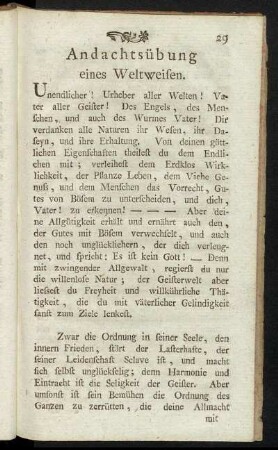 Andachtsübung eines Weltweisen.