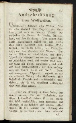Andachtsübung eines Weltweisen.