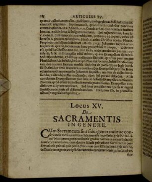 Locus XV. De Sacramentis In Genere