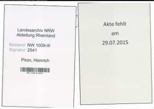 Entnazifizierung Heinrich Piron , geb. 12.12.1894 (Justizangestellter)