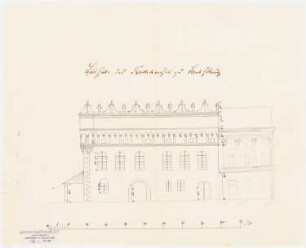 Rathaus, Leobschütz Umbau: Aufriss Südseite, Maßstabsleiste (Fuß)
