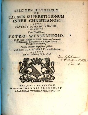 Specimen historicum de caussis superstitionum inter Christianos