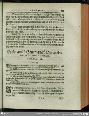 Epistel am II. Sonntag nach Ostern oder Misericordias Domini. 1. Petr. II, 21 -- 25. Vers. 21.