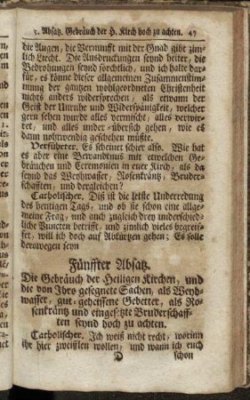 Fünffter Absatz. Gebräuch der H. Kirch hoch zu achten.
