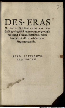 Responsio ad epistolam apologet. incerto autore proditam
