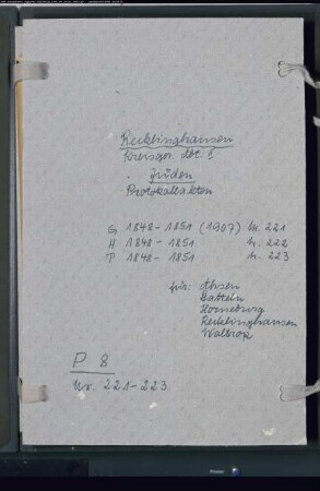 Protokollakten des Land- und Stadtgerichts Recklinghausen (später Kreisgerichtsabteilung II Recklinghausen) mit den Orten Ahsen, Datteln, Horneburg, Recklinghausen, Waltrop (Juden G 1848-1851)