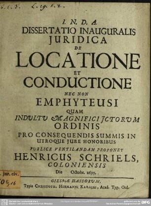 De locatione et conductione nec non emphyteusi