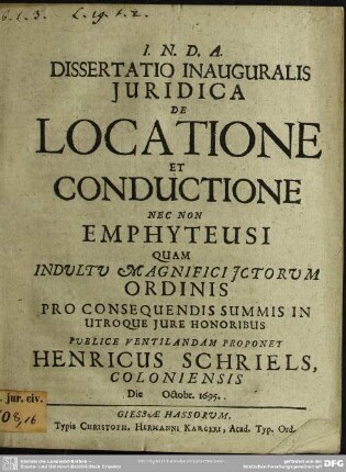 De locatione et conductione nec non emphyteusi