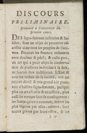 Discours Préliminaire, prononcé à l'ouverture du premier cours