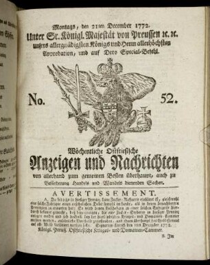 No. 52. Montags, den 21ten December 1772.