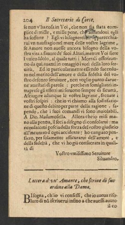 Lettera d' un' Amante, che scrive di suo ordine alla Dama.
