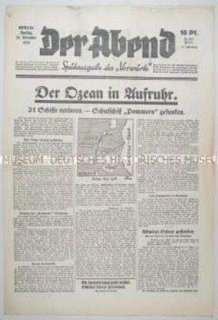 Sozialdemokratische Abendzeitung "Der Abend" u.a. zu mehreren Schiffsunglücken
