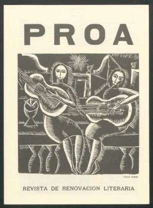 [Grabado de Norah Borges, sin título y sin firma] : [Dos muchachas zurdas tocando la guitarra]