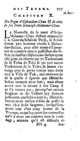 Chapitre X. Du Regne d'Isphandiar-Chan & de celuy de son Frere Schariph-Mahamet-Chan.