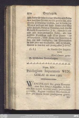 Num. XIV. Privilegium Imperatoris Wenceslai de anno 1383.