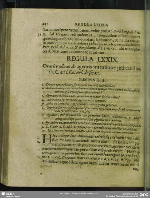 Regula LXXIX. Omnis actus ab agentis intentione judicandus