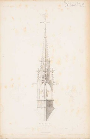 Rathauskapelle, Köln: Ansicht, Horizontalschnitte Glockenturm (aus: Atlas zur Zeitschrift für Bauwesen, hrsg. v. G. Erbkam, Jg. 7, 1857)