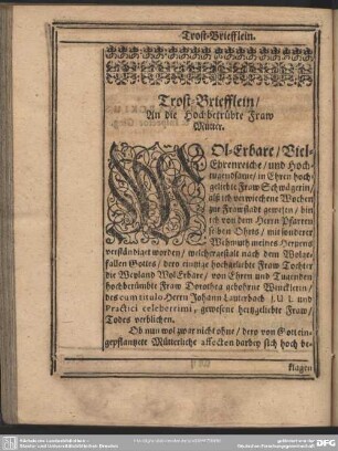 Trost-Briefflein, An die Hochbetrübte Fraw Mutter