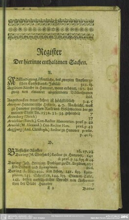 Register Der hierinne enthaltenen Sachen