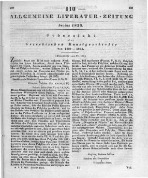 Uebersicht der griechischen Kunstgeschichte von 1829-1833. (Fortsetzung von Nr. 109)