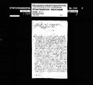 Verfahren gegen den in Reicholzheim als Vagabunden verhafteten Hans Georg Fischer