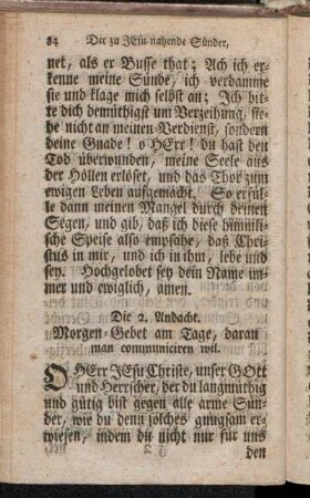 Die 2. Andacht. Morgen-Gebet am Tage, daran man communiciren wil.
