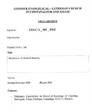 Maintanance of Hostel & Boarding School