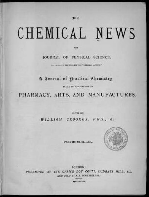 Volume 43, 1881 (January - June): Chemical news and Journal of physical science