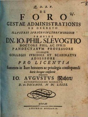 De foro gestae administrationis, disp. inaug.