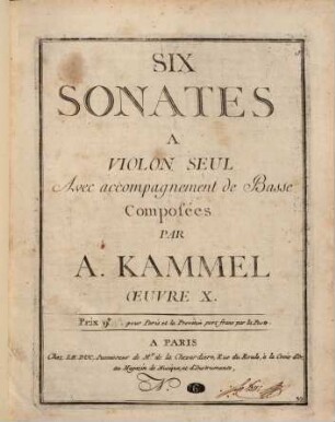 Six sonates a violon seul avec accompagnement de basse