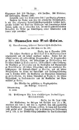 Prüfung für den einjährigen freiwilligen Militärdienst : [III. Gymnasien und Real-Schulen]