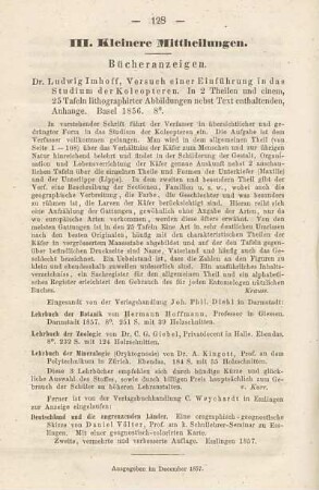 III. Kleinere Mittheilungen