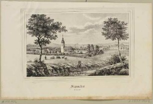 Ortsansicht von Staucha bei Lommatzsch in Sachsen, aus Sachsens Kirchen-Galerie von Hermann Schmidt, 1840, Bd. 3, 2. Ansicht