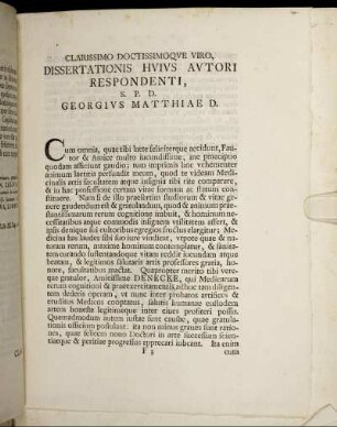 Clarissimo Doctissimoque Viro, Dissertationis Huius Autori Respondenti ...