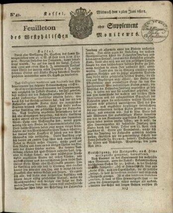 No. 49, Mittwoch den 19ten Juni 1811