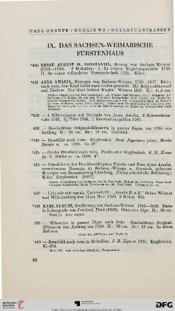 IX. Das Sachsen-Weimarische Fürstenhaus (Nr. 430-498)
