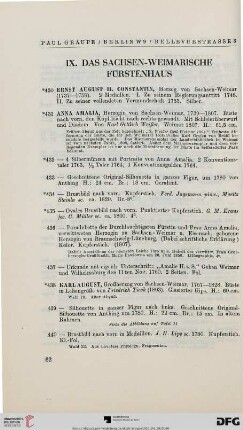 IX. Das Sachsen-Weimarische Fürstenhaus (Nr. 430-498)