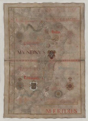 Seekarte, Handzeichnung, 1568, Bl. 12 Atlantischer Ozean, Südamerika, (Osthälfte), Brasilien, Argentinien, Uruguay