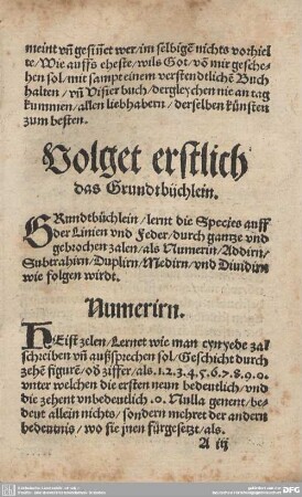 Volget erstlich das Grundtbüchlein.