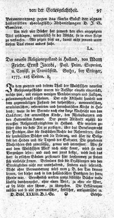 Der neueste Religionszustand in Holland.