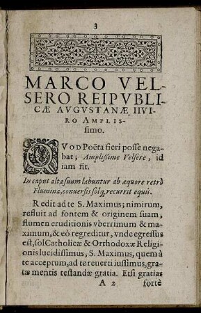 Marco Velsero Reipublicae Augustane,Viro Amplissimo
