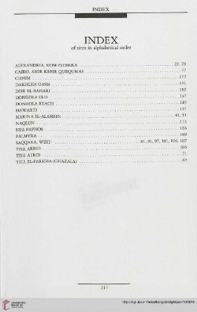 Index of sites in alphabetical order
