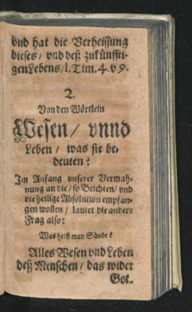 2. Von den Wörtlein Wesen/ unnd Leben/ was sie bedeuten?
