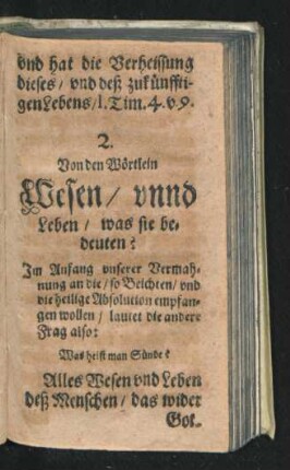 2. Von den Wörtlein Wesen/ unnd Leben/ was sie bedeuten?